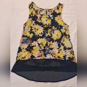Princess Vera Wang Floral Sleeveless Blouse Sheer Hem Partial Zip Back Medium